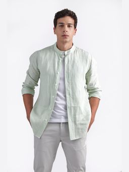 Perona - Relaxed Fit Cotton Linen Men Green Shirt