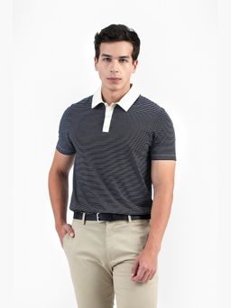 Perona - Men Black Stripped Regular Fit Polo T-Shirt