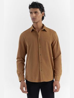 Perona - Relaxed Fit Cotton Blend Men Brown Shirt