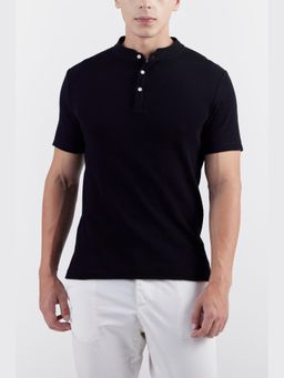 Perona - Men Black Textured Relaxed Fit T-Shirt