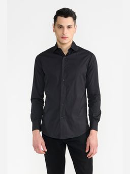 Perona - Regular Fit Cotton Blend Men Black Shirt