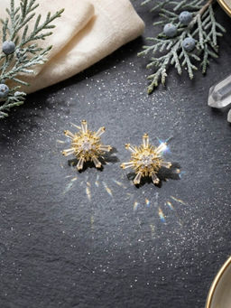 Ritu Singh - Gold Snowflake Cz Crystal Starburst Stud Earrings