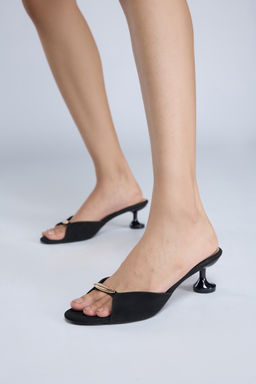 Twenty Dresses by Nykaa Fashion - Black Round Toe Slip On Metallic Kitten Heels for Women