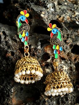 Anika's Creations - Anika's Creation Gold Plated Stylish Traditional Multicolour Jhumka Earring