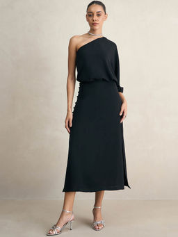 Femmella - Black One Shoulder Skirt Co-Ord (Set of 2)