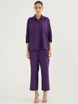 Femmella - Deep Purple Kimono Sleeve Shirt Co-Ord (Set of 2)