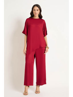 Femmella - Red Satin Asymmetric Co-Ord (Set of 2)