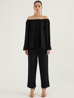 Femmella - Black Off Shoulder Co-Ord (Set of 2)