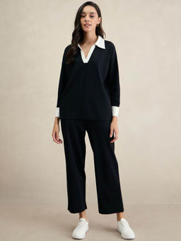 Femmella - Black Travel Top with Straight Pant Co-Ord (Set of 2)