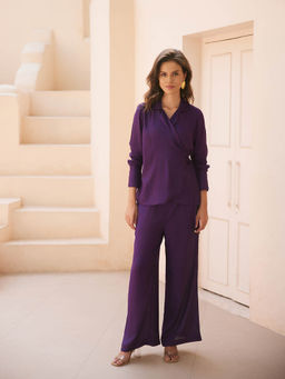 Femmella - Deep Purple Cannes Tie Ups Co-Ords (Set of 2)