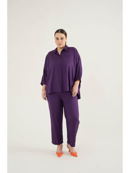 Femmella - Deep Purple Kimono Sleeve Shirt Co-Ord (Set of 2)