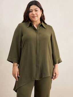 Femmella - Olive Asymmetric Solid Co-Ord (Set of 2)