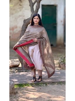 The Hemming Bird - Taupe Ember Cotton Block Printed Kurta with Pant and Dupatta (Set of 3)