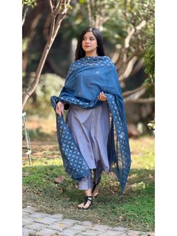 The Hemming Bird - Blue Midnight Bloom Block Printed Kurta with Pant and Dupatta (Set of 3)