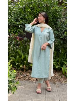 The Hemming Bird - Teal Cotton Kurta with Pant and Dupatta (Set of 3)