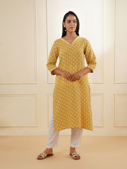 Zuri - Floral Yellow Premium Cotton Gauze Kurta