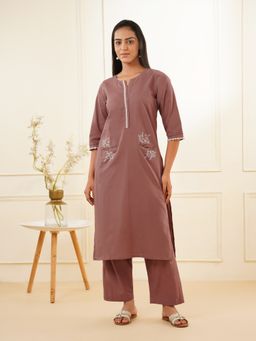 Zuri - Mauve Colour Premium Cotton Embroidered Kurta