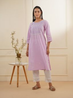 Zuri - Lavender Embroidered Casual Cotton Kurta