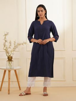 Zuri - Blue Embroidered Cotton Kurta