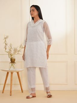 Zuri - Premium Organza White Shifli Kurti