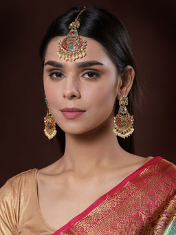 PANASH - Women Gold-Plated Handcrafted Earrings and Maang Tikka