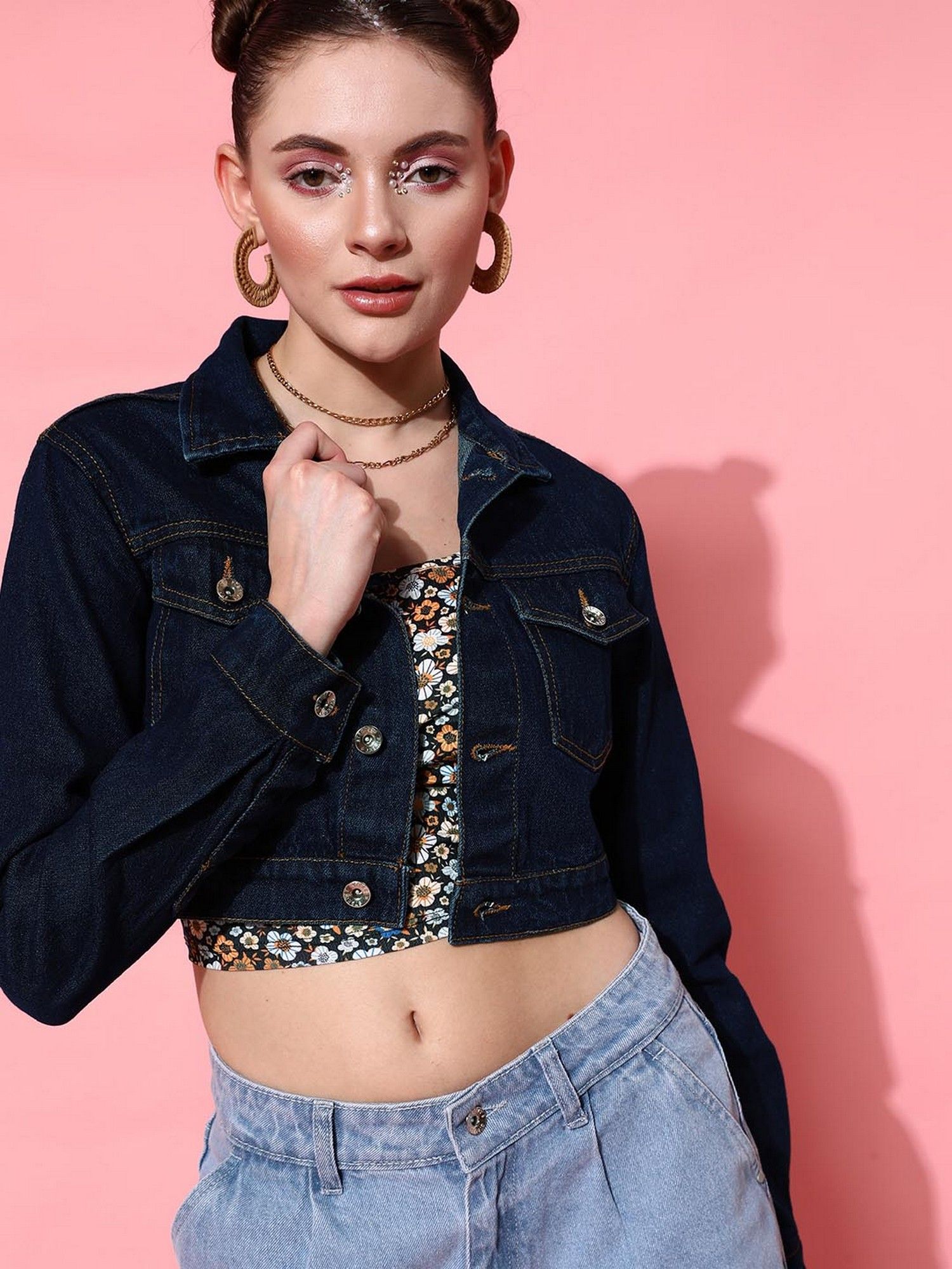 street 9 Navy Blue Crop Denim Jacket-picture-39