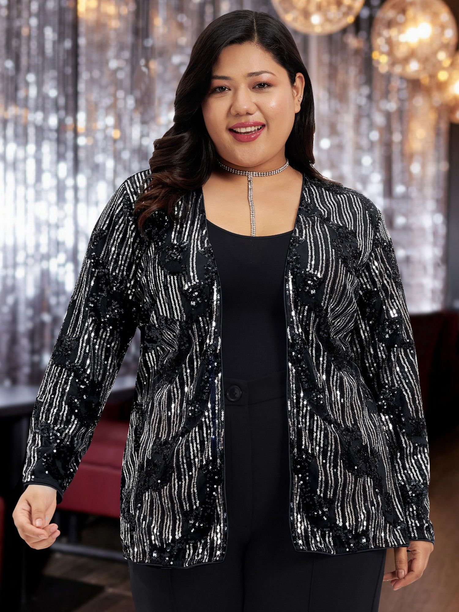 martini Women Black Silver Plus Size Sequinned Shrug-picture-33