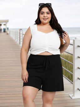 Martini - Women Black Plus Size Drawstring Shorts