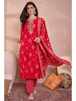 Vaamsi - Red Silk Blend Printed Ethnic Motifs Kurta with Pant & Dupatta