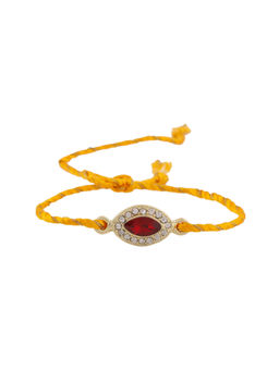 Estele - Gold Plated Divine Evil Eye Designer Rakhi with Crystals & Fancy Silk Thread