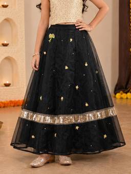 KiddoPanti - Girls Polyester Woven Layered Organza Flared Skirt