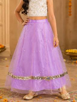 KiddoPanti - Girls Polyester Woven Layered Organza Flared Skirt