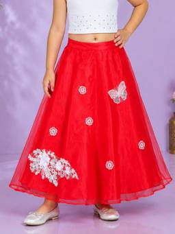 KiddoPanti - Girls Polyester Woven Layered Organza Flared Skirt