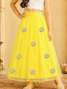 KiddoPanti - Girls Polyester Woven Layered Organza Flared Skirt