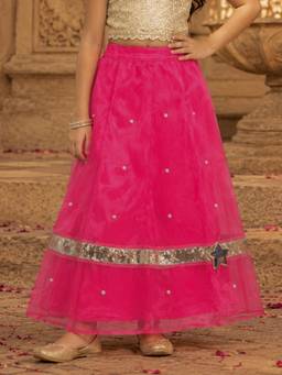 KiddoPanti - Girls Polyester Woven Layered Organza Flared Skirt