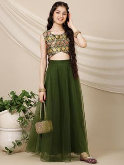 INDDUS - Girls Ethnic Motifs Woven Design Ready To Wear Lehenga Choli