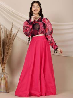 INDDUS - Girls Floral Printed Ready To Wear Lehenga Choli