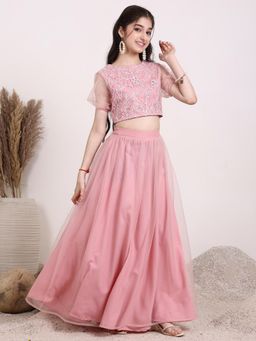 INDDUS - Girls Floral Thread Embroidered Reedy To Wear Lehenga Choli