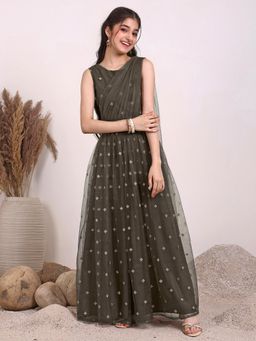 INDDUS - Girls Floral Sequinned Embroidered Reedy To Wear Lehenga Choli