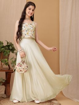 INDDUS - Girls Floral Thread and Sequinned Embroidered Reedy To Wear Lehenga Choli