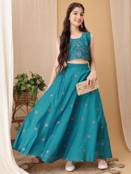 INDDUS - Girls Floral Thread and Sequinned Embroidered Reedy To Wear Lehenga Choli