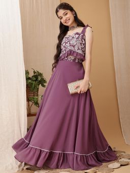 INDDUS - Girls Floral Thread and Embroidered Reedy To Wear Lehenga Choli
