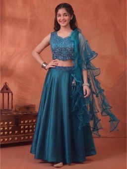 INDDUS - Girls Floral Thread and Mirror Embroidered Lehenga Choli with Dupatta