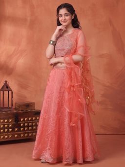 INDDUS - Girls Ethnic Motifs Embroidered Lehenga Choli with Dupatta