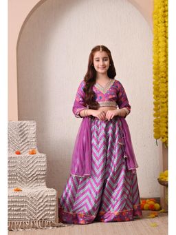 Indi-Loom Couture - Girls Purple Printed Lehenga Choli with Dupatta