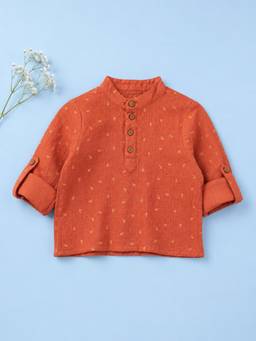 Kidbea - Boys Cotton Mandarin Collar Shirt Long Sleeves Short Kurta