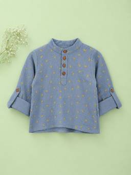 Kidbea - Boys Cotton Mandarin Collar Shirt Long Sleeves Short Kurta