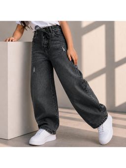 Purple United Kids - Girls Jeans In Black with High Rise Waist and Wide Leg Fit Comfort