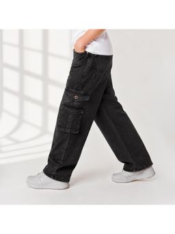 Purple United Kids - Boys Cargo Jeans In Black with Relaxed Fit and Utility Pockets