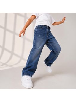 Purple United Kids - Boys Denim Jeans In Blue with Relaxed Fit and Distressed Detail